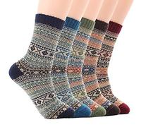 MAKFORT Lot de 5 paires de chaussettes chaudes en tricot épais pour homme Multicolore Laine Automne Hiver Chaussettes Homme 37-44, Forme à motifs, taille unique