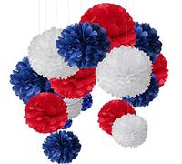 MAKFORT Pompon Bleu Pompon Papier Soie Papier Fleur Pompon Boule à Suspendre 6",10",12" décor Mariage fête Anniversaire Happy Birthday Lot de 15 Bleu