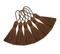 Makhry Lot de 20 mini pompons en fil soyeux faits à la main avec boucle de 5,1 cm et petit nœud chinois pour boucles d'oreilles, souvenirs, marque-pages, accessoires de bricolage (café clair)