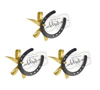 Makhry Lot de 24 cadeaux heureux en fer à cheval avec rubans fench et support pour décoration de mariage, fer à cheval, décoration de douche de bébé, grange cadeau et carte de remerciement (noir)