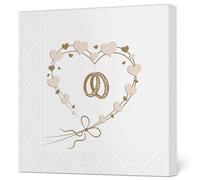 Maki Lot de 20 serviettes de mariage en papier de soie 3 plis - 33 x 33 cm (alliances en cœur doré)