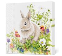 Maki Lot de 20 serviettes en papier de soie 3 plis pour découpage, pliées en 4, 33 x 33 cm (petit lapin dans la prairie)