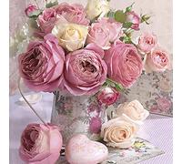 Maki Lot de 20 serviettes en papier de soie à 3 plis Motif roses dans un vase vintage 33 x 33 cm