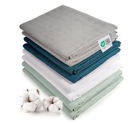 MAKIAN - Lange Bebe 80x80 cm (Lot 8 Pièces) - Lange en Mousseline en 100% Coton, Certifié Öko Standard - Double Tissage - Bleu, Gris, Menthe, Blanc