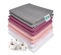 MAKIAN - Lange Bebe 80x80 cm (Lot 8 Pièces) - Lange en Mousseline en 100% Coton, Certifié Oeko Standard - Double Tissage - Prune, Gris, Rose, Blanc