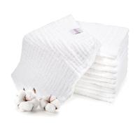 MAKIAN - Lange Bebe (Lot 10 Pièces), Débarbouillette Mousseline, 35x50 cm, 100% Coton Doux, Certifié Oeko Standard - Quatre Epaisseurs, Résistante - Blanc