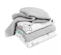 MAKIAN Langes Coton Bébé 70x70 cm (Lot de 4 Pièces) - Etoiles Blanc Gris