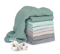 MAKIAN Lot de 8 x Lange Bebe Gaze de Coton 70x70 cm - Certifiés Oeko-TEX Standard 100 - 8 Mousselines Double Gaze - Qualité Premium - Vert Glace, Menthe, Beige, Taupe