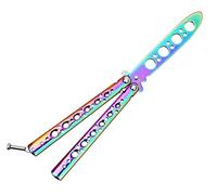 MAKIE Couteau Papillon d'entraînement, Acier Inoxydable, Lame Non Tranchante, Multicolore, Léger, Papillon, Balisong, Enfant, Jetable, FFP, Ambidextre