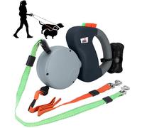 Makife Laisse de Chien Rétractable Automatique Double pour 2 Chiens Extensible à 3 m 22.7kg par Laisse 15 pcs Sac pour Chien Noir Unie 300 cm