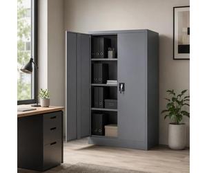 Makika Armoire de bureau multifonction verrouillable 40 x 90 x 140 cm - Armoire de rangement en acier avec 2 portes - Étagère réglable en hauteur - Anthracite