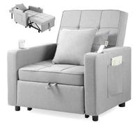 Makika Fauteuil Convertible Lit Tommy Pliable avec porte-boisson en Gris Clair