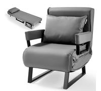 Makika Fauteuil Convertible Lit Rio Pliable revêtement synthétique 4en1 avec Accoudoirs - Dossier réglable 5 Positions - Oreiller Inclus - Jusqu'à 200 kg - Chauffeuse Salon Bureau Chambre en Gris