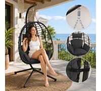 Makika Fauteuil Suspendu avec Armature Coussins pour l'intérieur et l'extérieur - Balançoire Suspendue Rotin Base Robuste Jusqu'à 150 kg Hauteur Réglable - pour Salon, Balcon, Terrasse en Noir