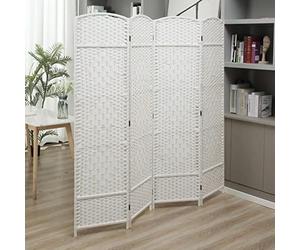 Makika Paravent/Séparateur de pièce Pliable Bambou - 4 Panneaux Diviseur - 180 x 180 cm Cloison de Séparation Chambre à Coucher Maison Intérieur Toile imprimé - Blanc