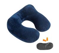 Makimoo Oreiller de voyage gonflable, coussin de nuque pour voyage, avion, voiture et bureau avec sac de transport compact, housse en velours doux lavable, idéal pour les dormeurs adultes (bleu)