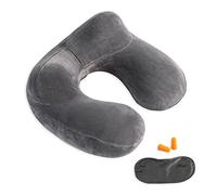 Makimoo Oreiller de voyage gonflable, coussin de nuque pour voyage, avion, voiture et bureau avec sac de transport compact, housse en velours doux lavable, idéal pour les dormeurs adultes (gris)