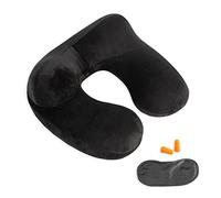 Makimoo Oreiller de voyage gonflable, coussin de nuque pour voyage, avion, voiture et bureau avec sac de transport compact, housse en velours doux lavable, idéal pour les dormeurs adultes (noir)