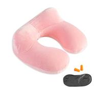 Makimoo - Oreiller de voyage gonflable, coussin de soutien pour le cou, idéal pour les voyages, avions, voitures et bureaux avec sac de transport compact, housse en velours doux lavable, parfait pour