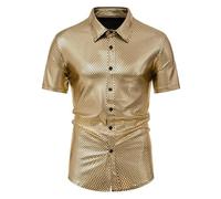 MakingDa Chemise à manches longues boutonnée pour homme - Imprimé losange bronzant - Style disco années 70, Z-Gold, S