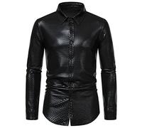 MakingDa Chemise à manches longues boutonnée pour homme - Imprimé losange bronzant - Style disco années 70, Noir , XXL