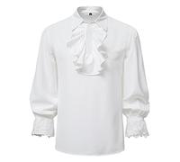 MakingDa Chemise de pirate médiévale à manches longues et col jabot pour homme, blanc, M