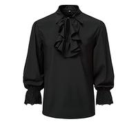 MakingDa Chemise de pirate médiévale à manches longues et col jabot pour homme, Noir , XL