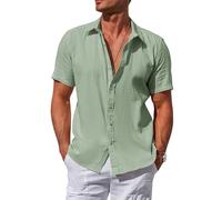 MakingDa Chemise décontractée en coton à manches longues/courtes pour homme, coupe ajustée, rayures jacquard, chemise légère, B-vert clair, 3XL