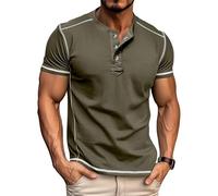 MakingDa Chemise d'été Henley à manches courtes avec support de lunettes de soleil pour homme - Col Henley à 3 boutons - Coutures contrastées - Coupe ajustée - Style vintage - Classique - Décontracté