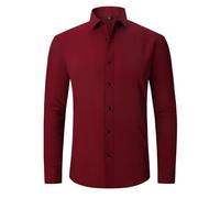 MakingDa Chemise habillée à manches longues extensible sans repassage pour homme, bordeaux, M