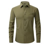 MakingDa Chemise habillée à manches longues pour homme - Sans repassage - Extensible - Style décontracté - Uni - Avec poche, vert militaire, L