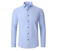 MakingDa Chemise habillée pour homme à manches longues extensible sans repassage - Chemises formelles et décontractées unies, bleu clair, M