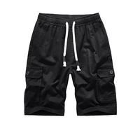 MakingDa Coton Short Cargo Homme Cordon de Serrage Taille élastique Poche Utilitaire Slim Course Randonnée Camping Bermuda Léger Classique Sport Vacances Plage Pantalon Court Noir M