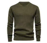 MakingDa Gaufré Sweatshirts Homme Pull Col Rond Manche Longue Uni Sweat Sportif Pullover Ado Doux Haut de Survetement Regular Fit Sport Mode Vintage Vert S