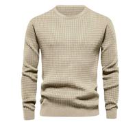 MakingDa Gaufré Sweatshirts Homme Pull Col Rond Manche Longue Uni Sweat Sportif Pullover Ado Doux Haut de Survetement Regular Fit Sport Mode Vintage Khaki S