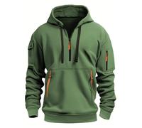 MakingDa Hommes Sweat-shirt à manches longues avec cordon de serrage, à demi-fermeture éclair, avec poche zippée, en molleton, à capuche, coupe décontractée, classique, pour le travail, sweat-shirt à