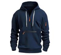 MakingDa Hommes Sweatshirt à capuche avec zip 1/4, avec poche zippée, cordon de serrage, manches longues, en molleton, haut de survêtement, à poignets, à manches larges, coupe ajustée, décontracté
