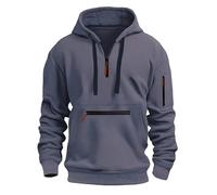 MakingDa Hommes Sweatshirt à capuche avec zip 1/4, avec poche zippée, cordon de serrage, manches longues, en molleton, haut de survêtement, à poignets, à manches larges, coupe ajustée, décontracté