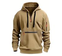 MakingDa Hommes Sweatshirt à capuche avec zip 1/4, avec poche zippée, cordon de serrage, manches longues, en molleton, haut de survêtement, à poignets, à manches larges, coupe ajustée, décontracté
