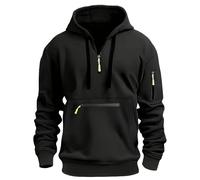 MakingDa Hommes Sweatshirt à capuche avec zip 1/4, avec poche zippée, cordon de serrage, manches longues, en molleton, haut de survêtement, à poignets, à manches larges, coupe ajustée, décontracté