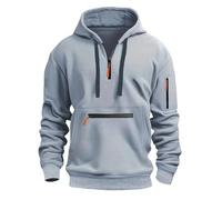 MakingDa Hommes Sweatshirt à capuche avec zip 1/4, avec poche zippée, cordon de serrage, manches longues, en molleton, haut de survêtement, à poignets, à manches larges, coupe ajustée, décontracté
