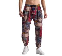 MakingDa Pantalon baggy hippie en coton pour homme - Pantalon de yoga et de loisirs - Pantalon sarouel à revers, Z-1., L