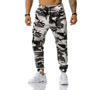 MakingDa Pantalon de survêtement camouflage pour homme - Pantalon de jogging cargo avec cordon de serrage et poches multiples - Pantalon de travail camouflage, Gris/blanc, 46