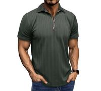 MakingDa Polo à manches courtes pour homme avec fermeture éclair quart de cercle et col polo d'été coupe ajustée style vintage classique décontracté golf tennis solide léger doux, Vert, L