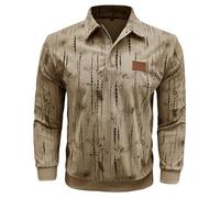 MakingDa Polo à manches longues pour homme avec boutons en jacquard et col étroit, kaki, XL