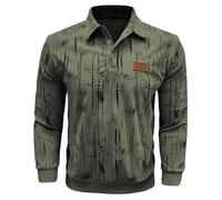 MakingDa Polo à manches longues pour homme avec boutons en jacquard et col étroit, Vert, L