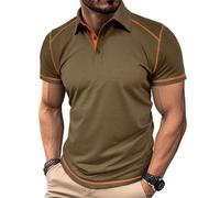 MakingDa Polo Homme Manches Courtes avec des Blocs de Couleur Col en V Muscle Boutons Uni Été Elasthane Coupe ajustée Golf Course T Shirt Classique Doux Léger Décontracté Sport Ado Hauts pour Kaki XL