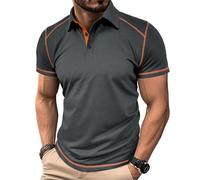 MakingDa Polo Homme Manches Courtes avec des Blocs de Couleur Col en V Muscle Boutons Uni Été Elasthane Coupe ajustée Golf Course T Shirt Classique Léger Décontracté Sport Hauts pour Gris foncé XL