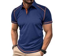 MakingDa Polo Homme Manches Courtes Avec des blocs de couleur Col en V Muscle Boutons Uni Été Elasthane Coupe ajustée Golf Course T Shirt Classique Doux Léger Décontracté Sport Ado Hauts Pour Bleu XXL