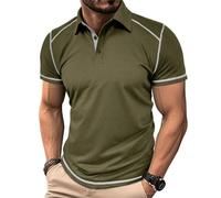 MakingDa Polo Homme Manches Courtes avec des Blocs de Couleur Col en V Muscle Boutons Uni Été Elasthane Coupe ajustée Golf Course T Shirt Classique Doux Léger Décontracté Sport Ado Hauts pour Vert M